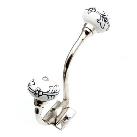 Black Leaf Ceramic Floral Silver Iron Hook